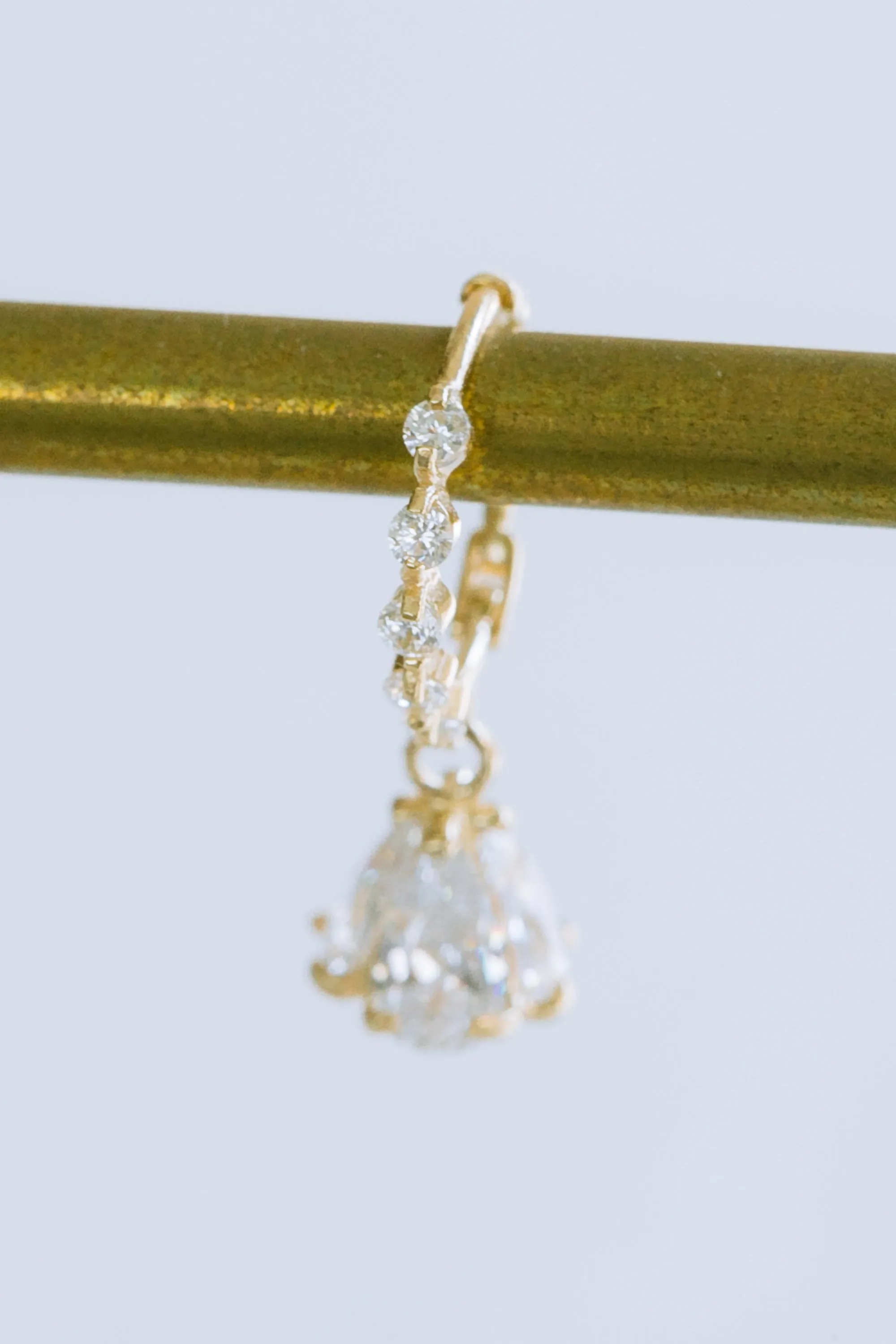 14K Solid Gold CZ DANGLE FLOWER Tragus Cartilage Helix Ear  Piercing Earring Huggie Hoop Ring