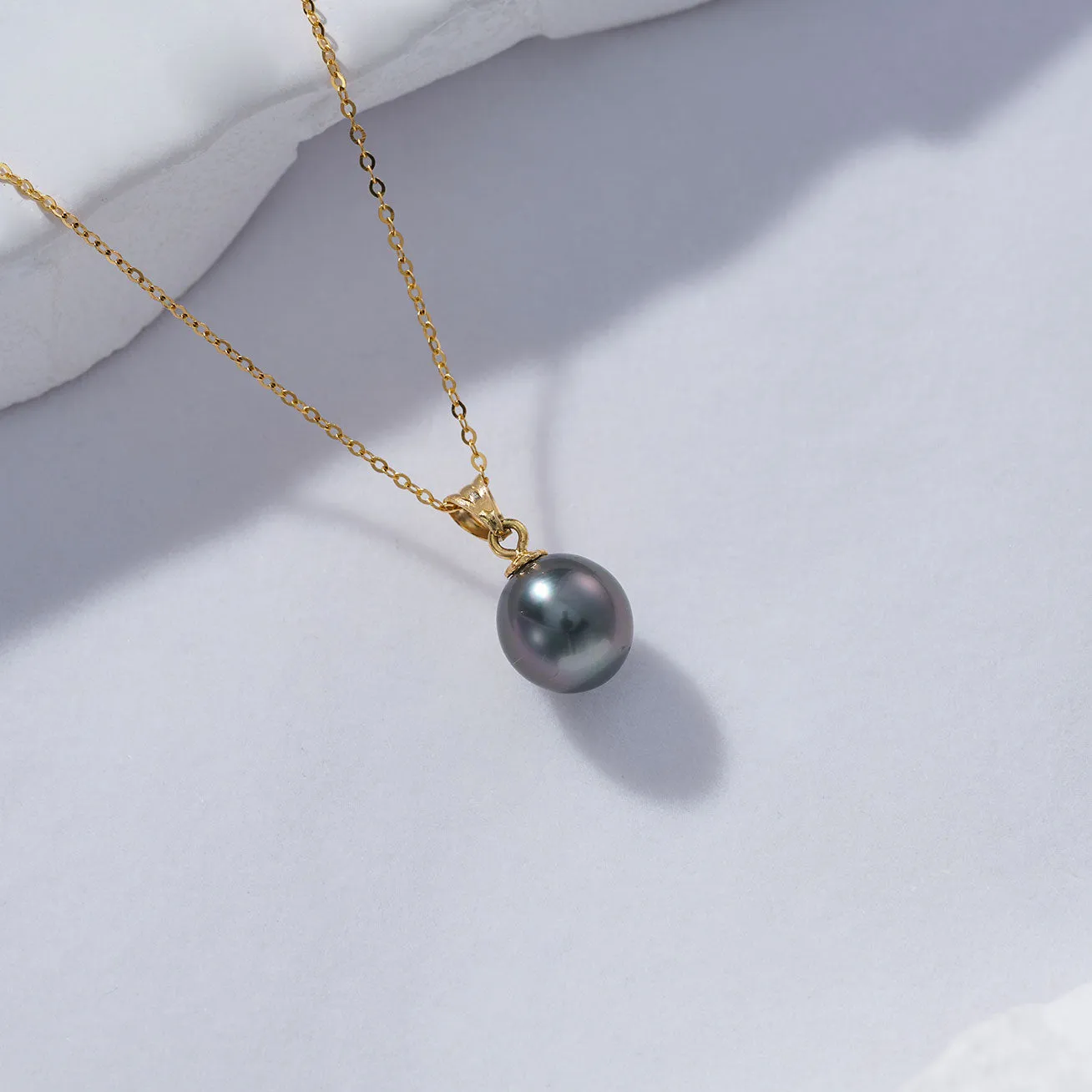 18K Solid Gold Saltwater Tahitian Pearl Necklace KN00173