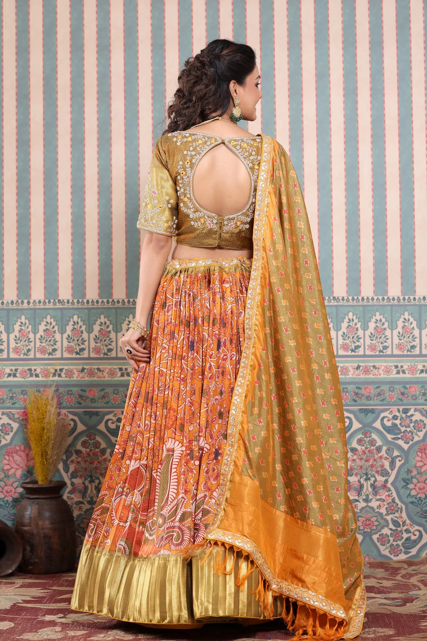 30Z226-RO Multicolor Bhandej Printed Lehenga Set With Dupatta