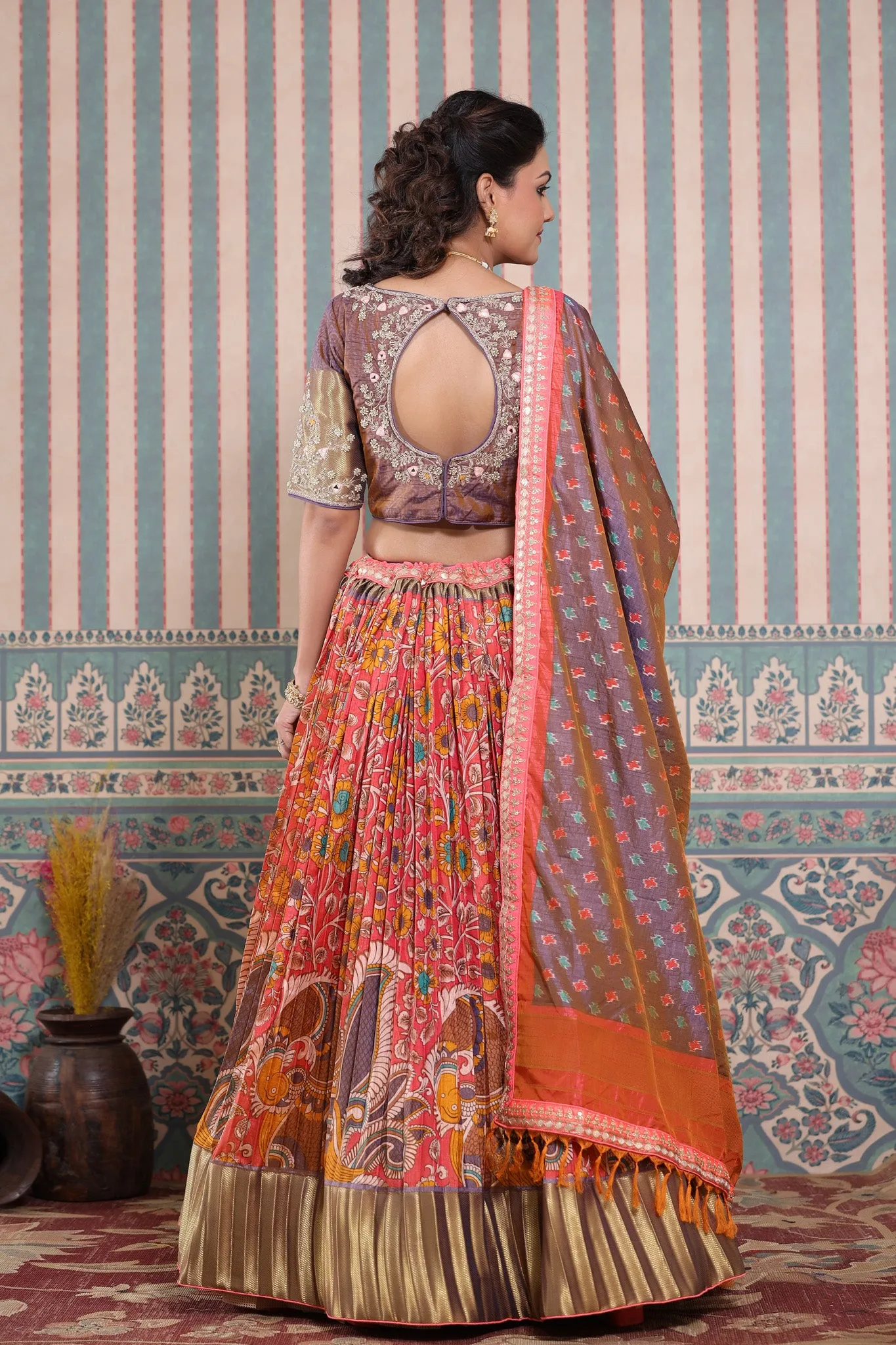 30Z251-RO Pink Floral Embroidered Beautiful Lehenga Set