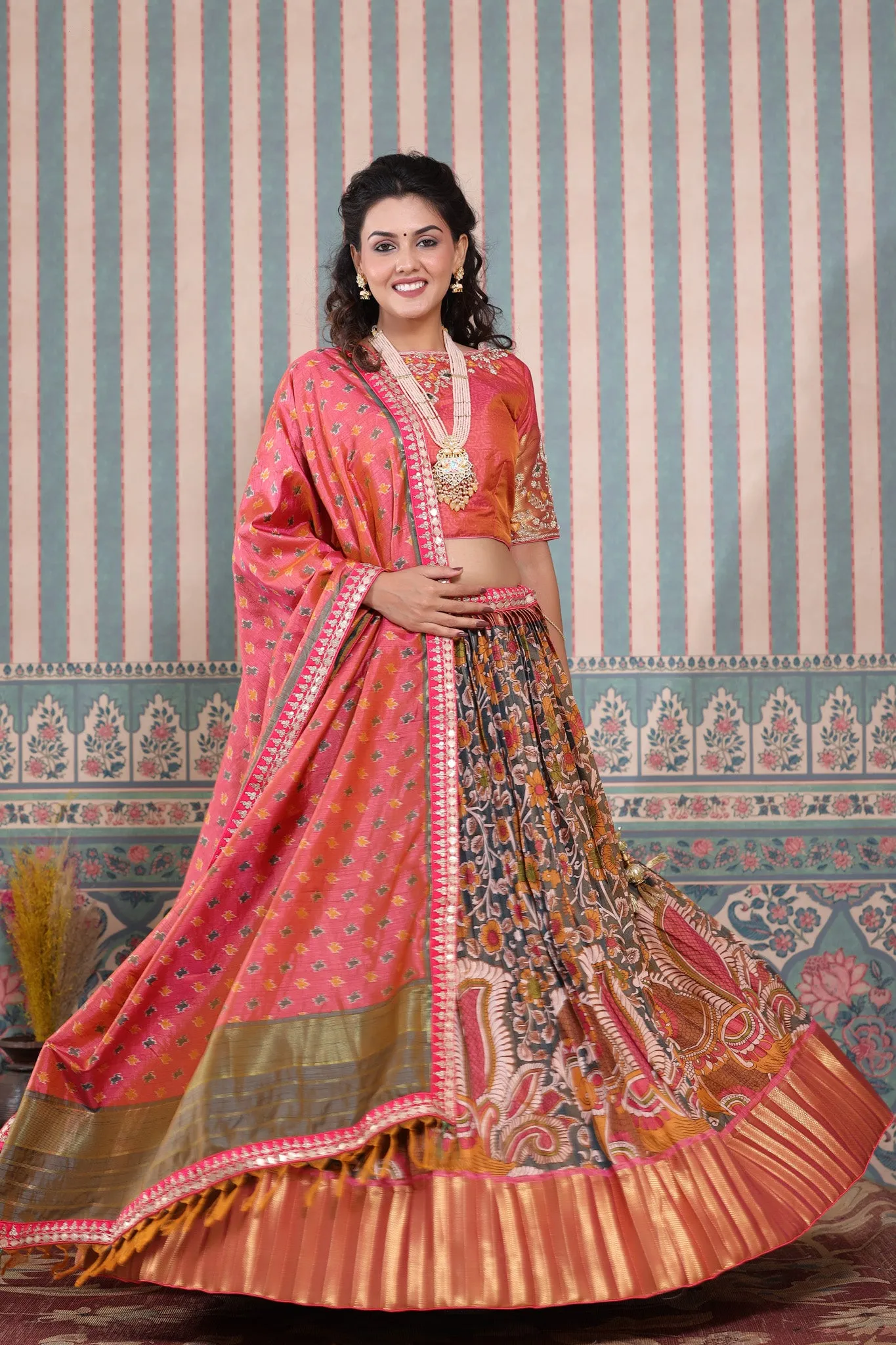 30Z251-RO Pink Floral Embroidered Beautiful Lehenga Set