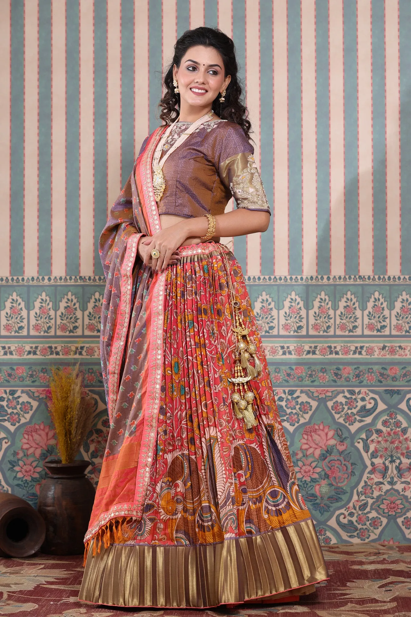 30Z251-RO Pink Floral Embroidered Beautiful Lehenga Set