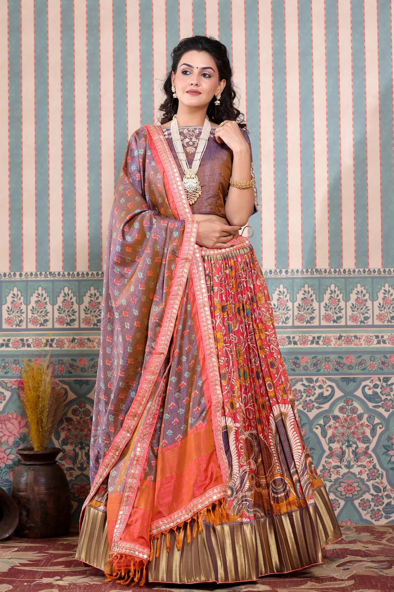 30Z251-RO Pink Floral Embroidered Beautiful Lehenga Set