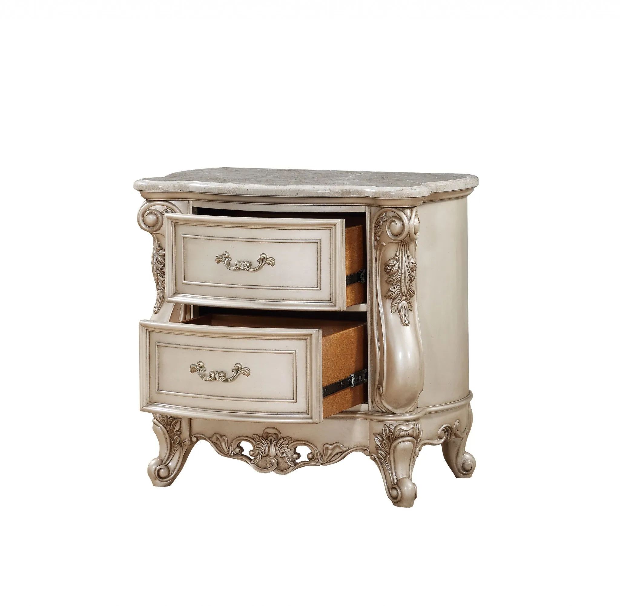 32 Antiqued White Two Drawers Mirrored Nightstand