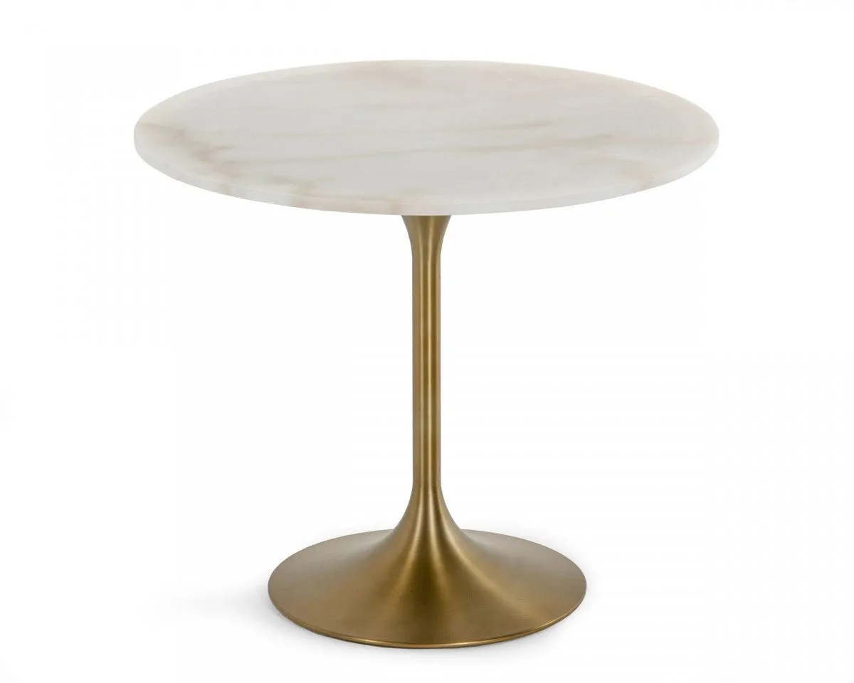 35 White And Gold Rounded Marble And Metal Dining Table