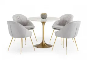 35 White And Gold Rounded Marble And Metal Dining Table