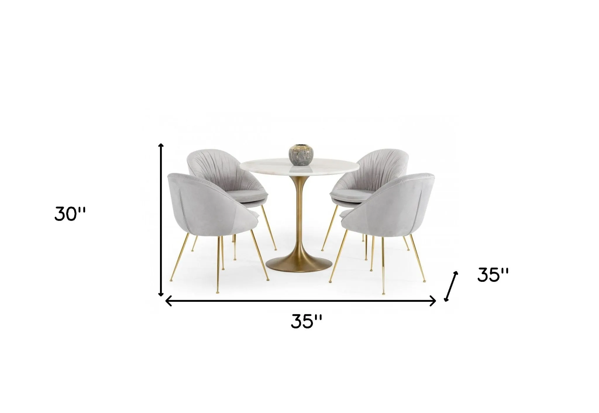 35 White And Gold Rounded Marble And Metal Dining Table