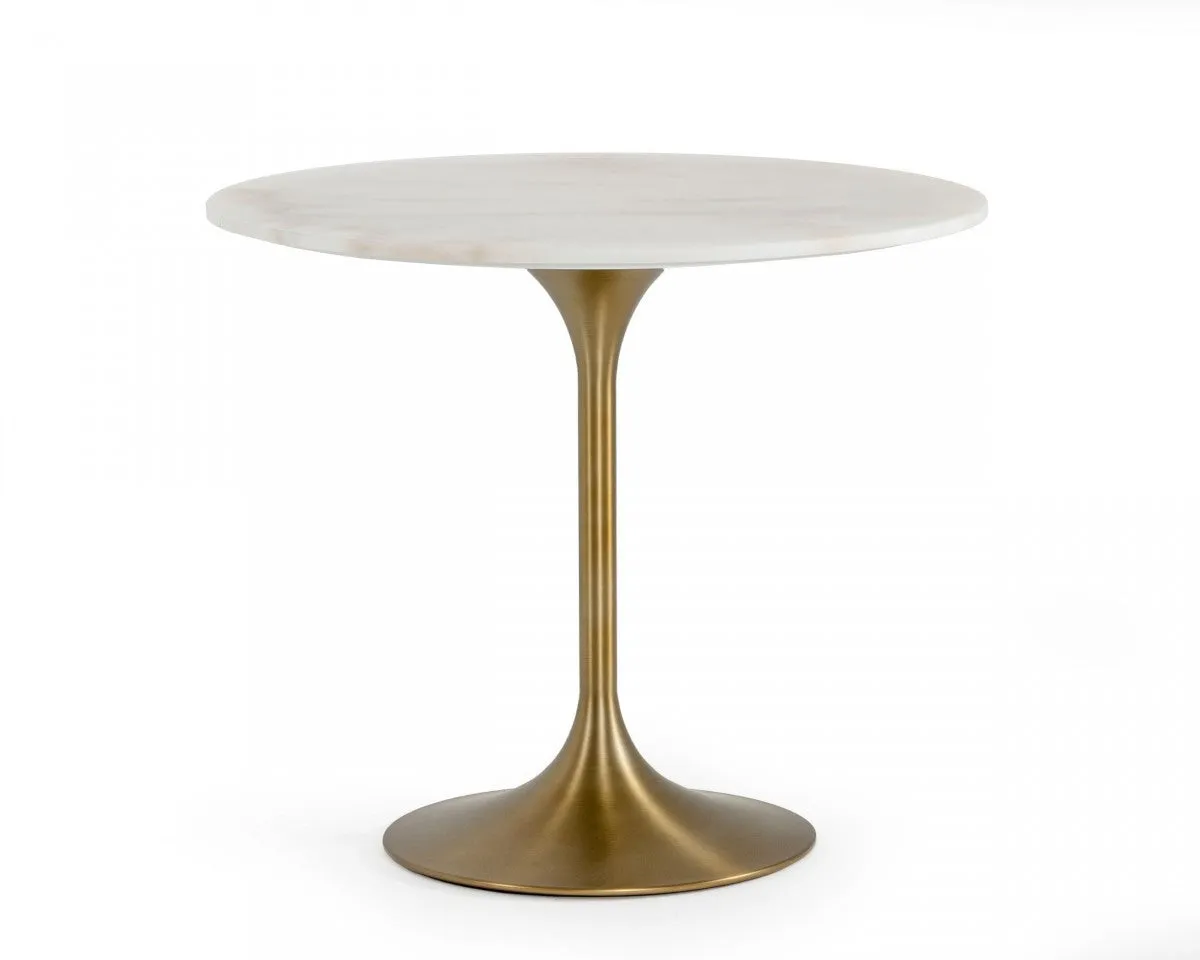 35 White And Gold Rounded Marble And Metal Dining Table