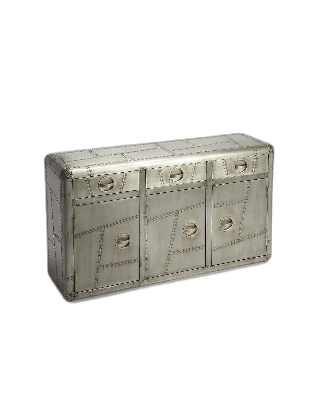 55 Silver Steel Console Accent Cabinet With Three Drawers