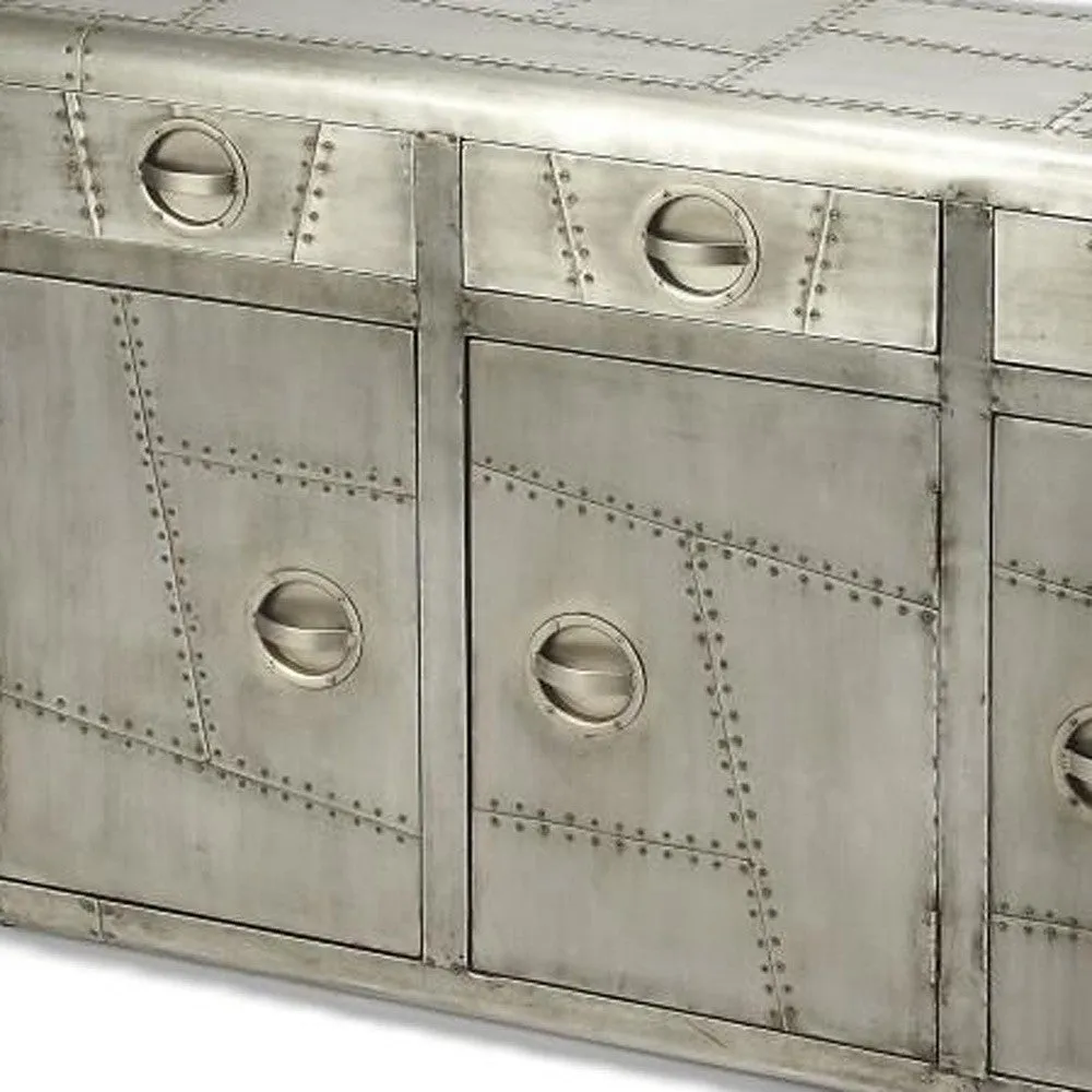 55 Silver Steel Console Accent Cabinet With Three Drawers