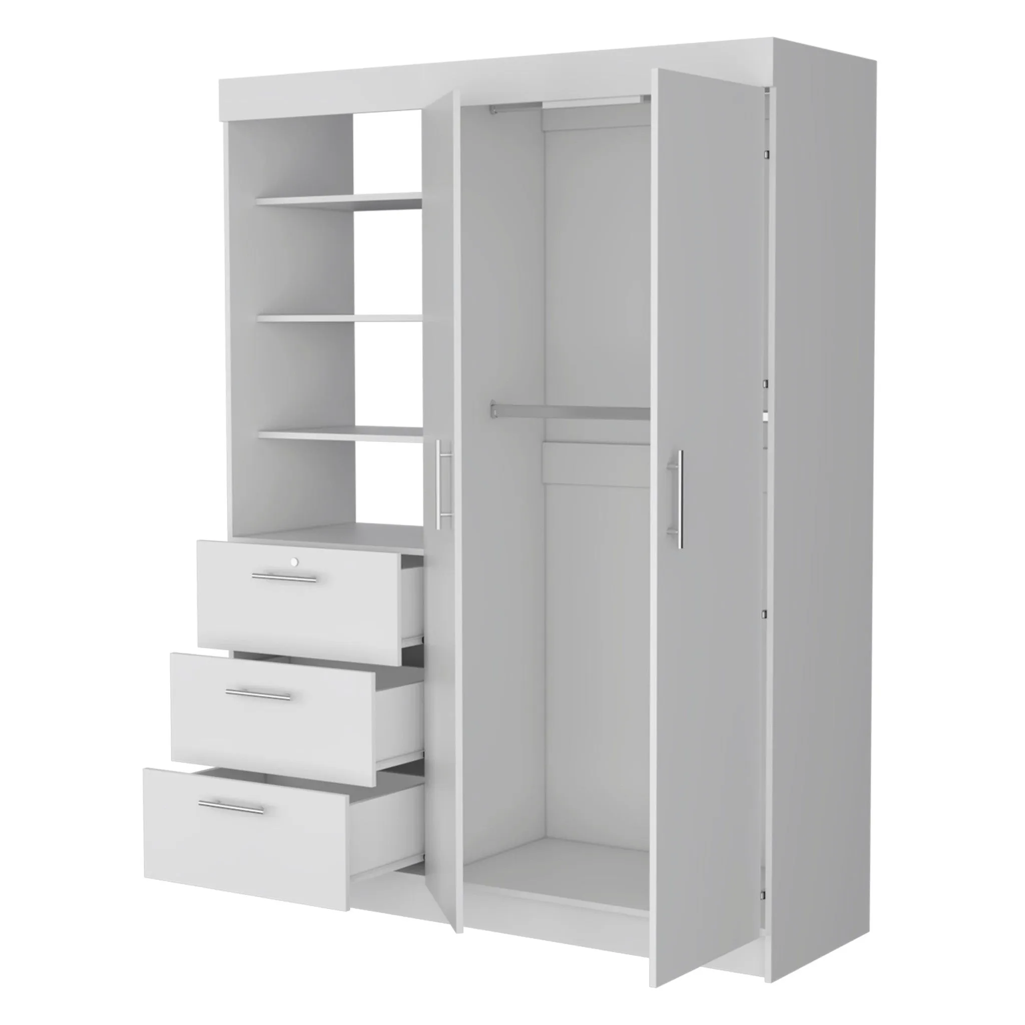 59 White Accent Cabinet Soft Close With Three Shelves And Three Drawers