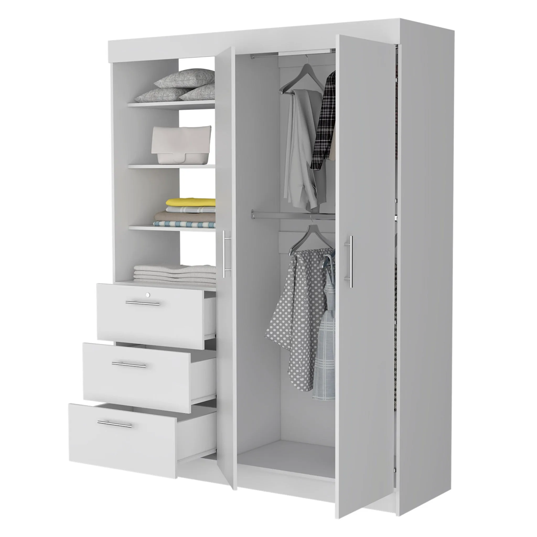 59 White Accent Cabinet Soft Close With Three Shelves And Three Drawers