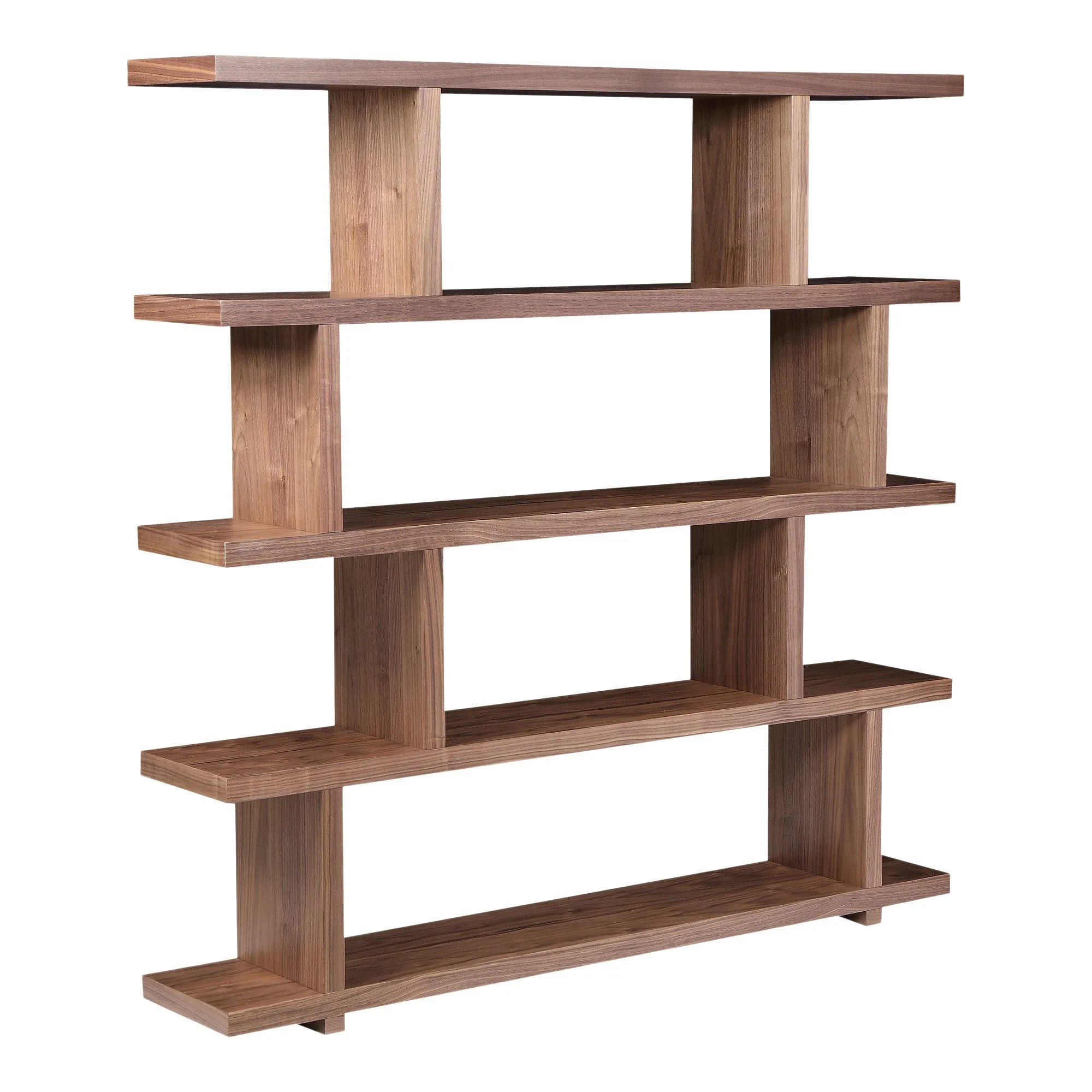 63 Walnut Wood Five Tier Asymmetrical Open Bookcase