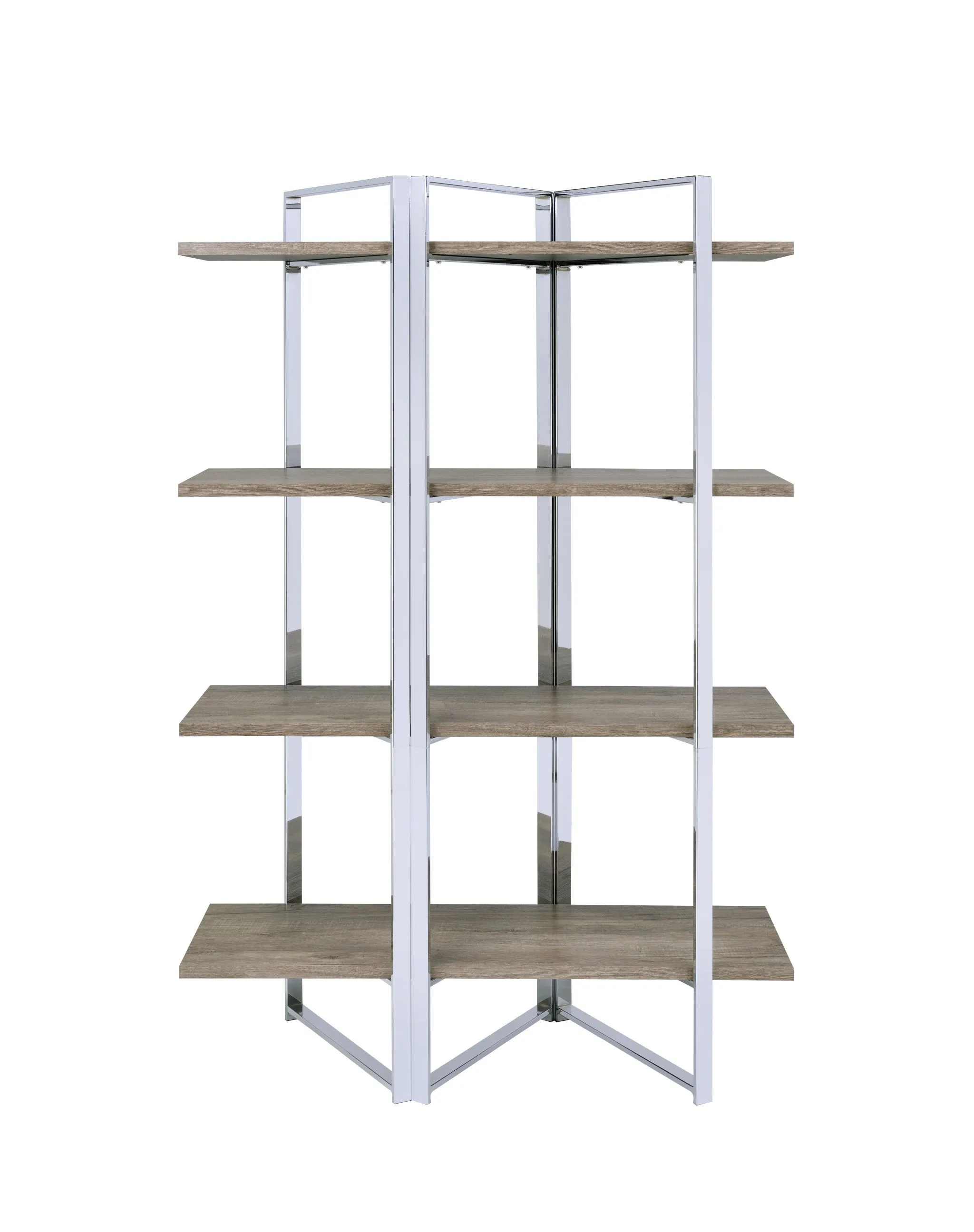 72 Brown and Silver Metal Four Tier Etagere Bookcase