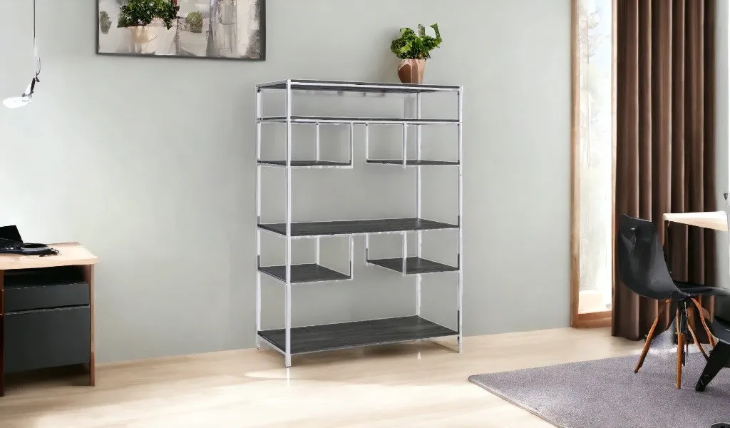 72 Gray and Silver Metal Seven Tier Geometric Bookcase