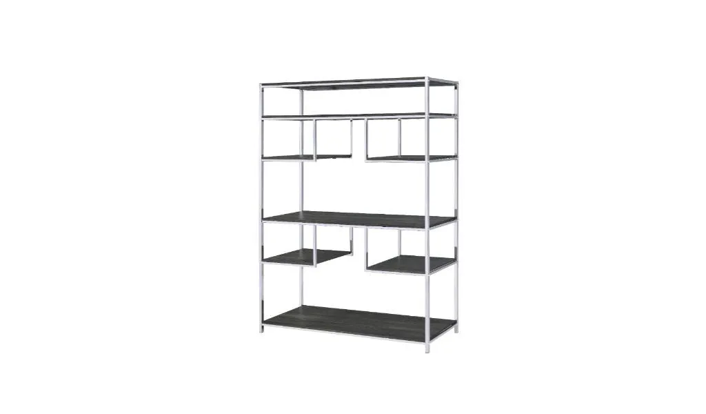 72 Gray and Silver Metal Seven Tier Geometric Bookcase