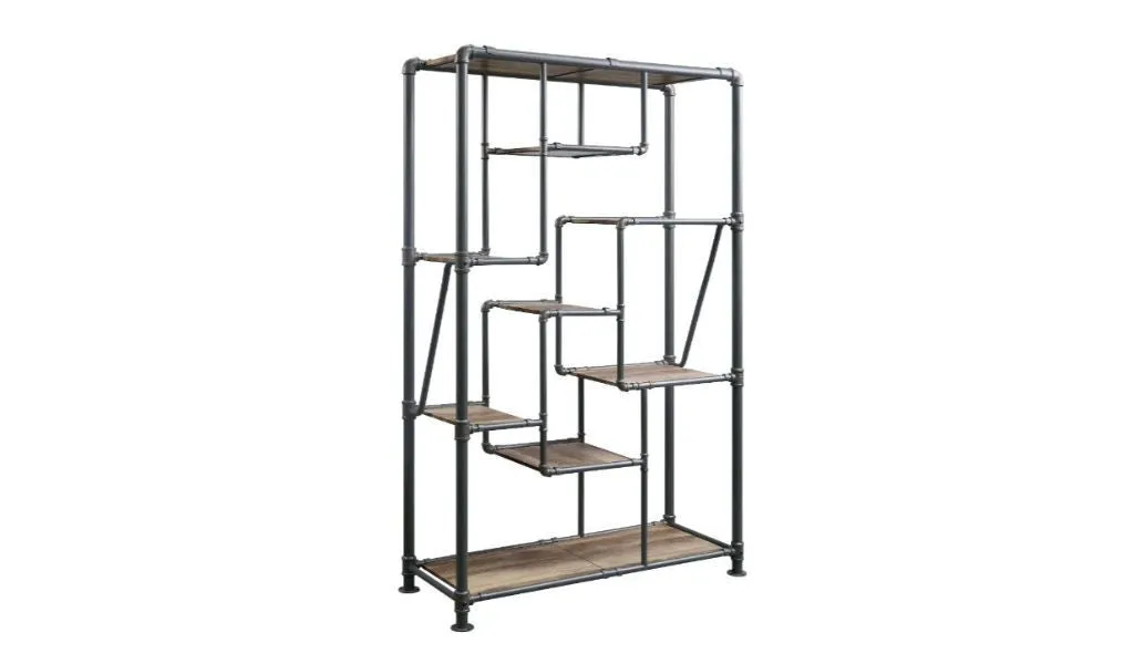 75 Antique Oak And Gray Metal Eight Tier Industrial Bookcase