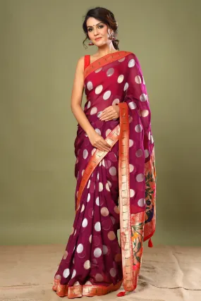 90Z477-NRO Magenta Georgette Saree with Paithani Border and Pallu