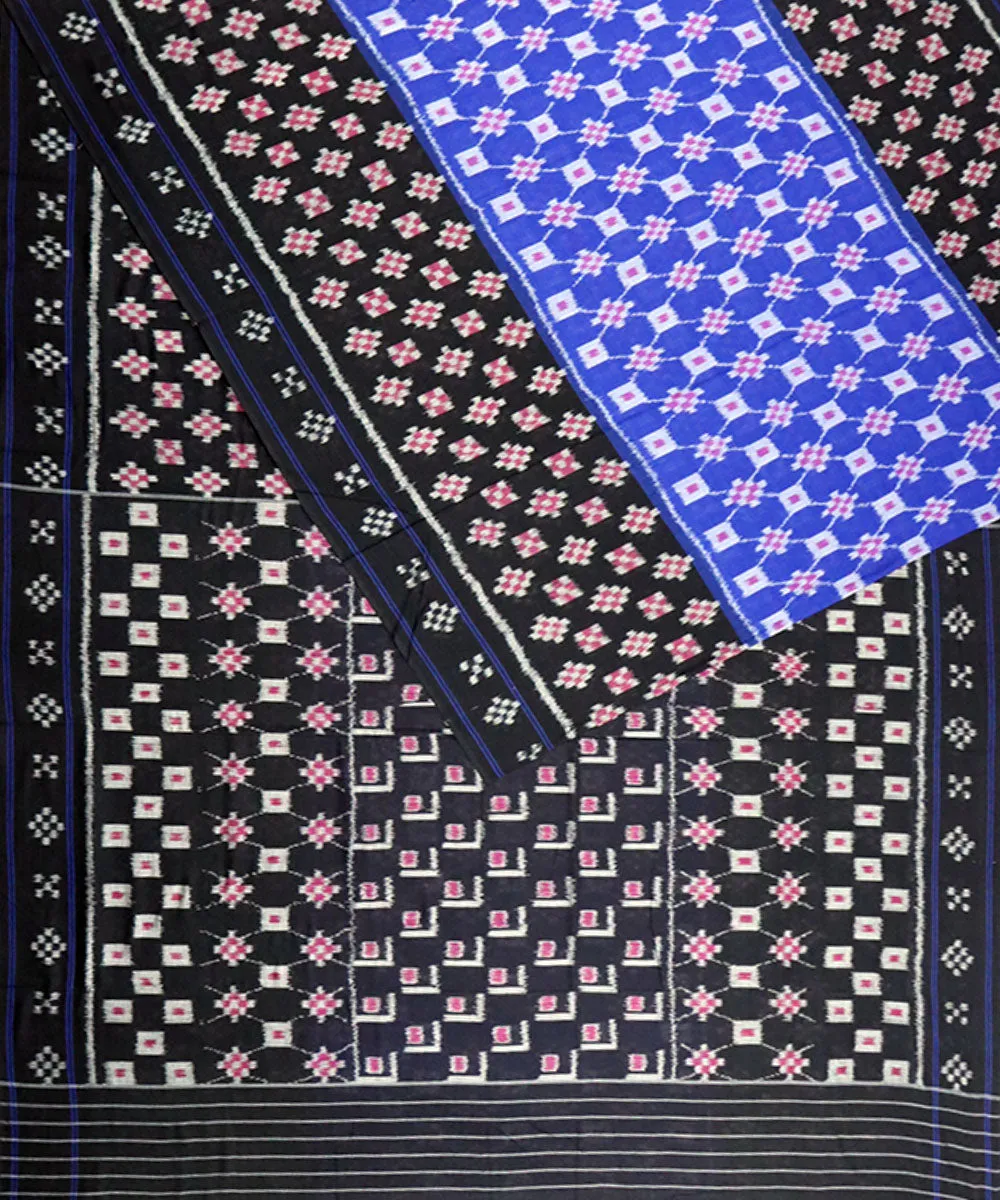 Airforce blue Black Cotton Handloom Nuapatna Saree