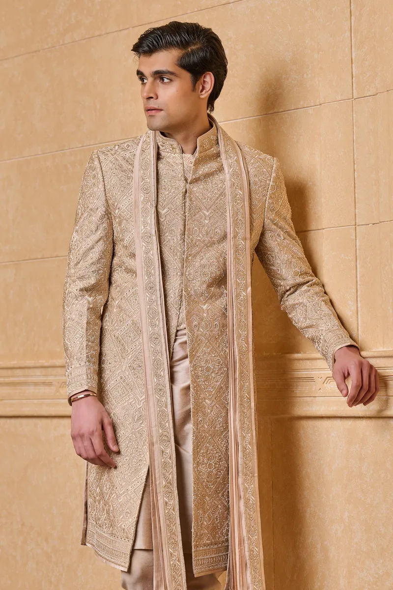 All Over Embroidered Sherwani With Stole