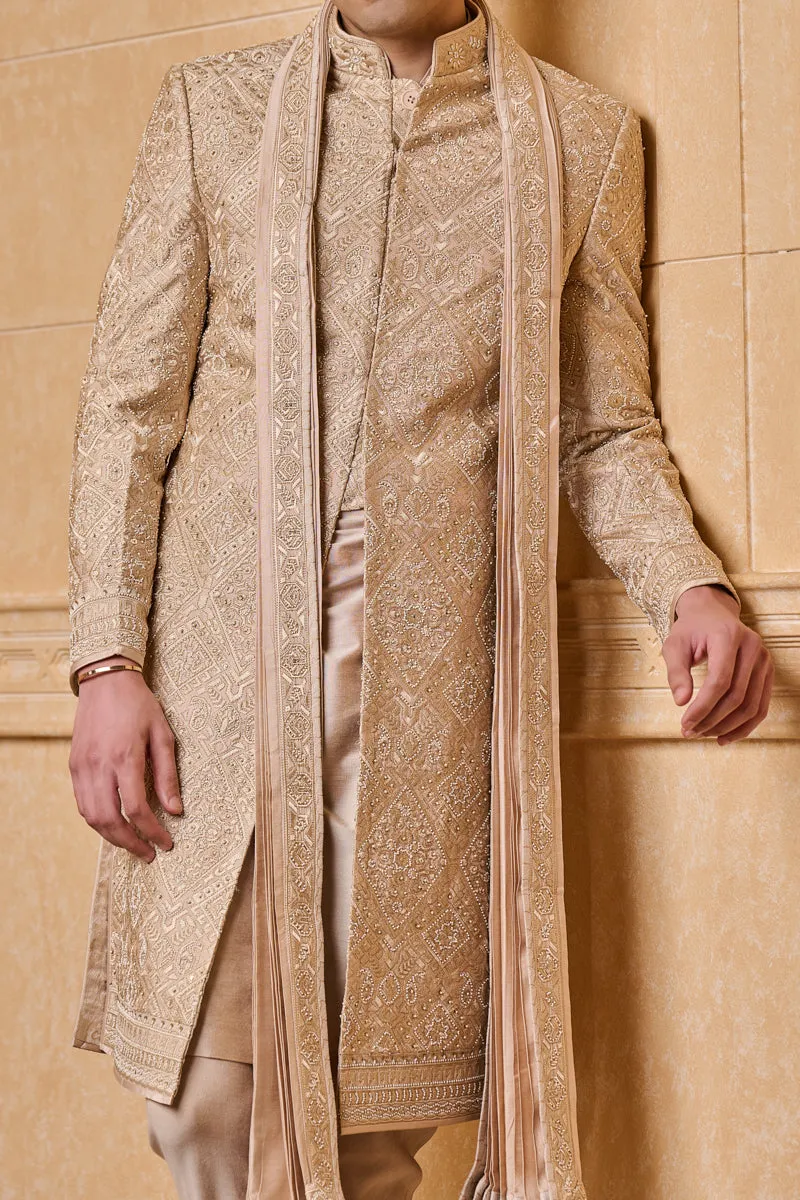 All Over Embroidered Sherwani With Stole