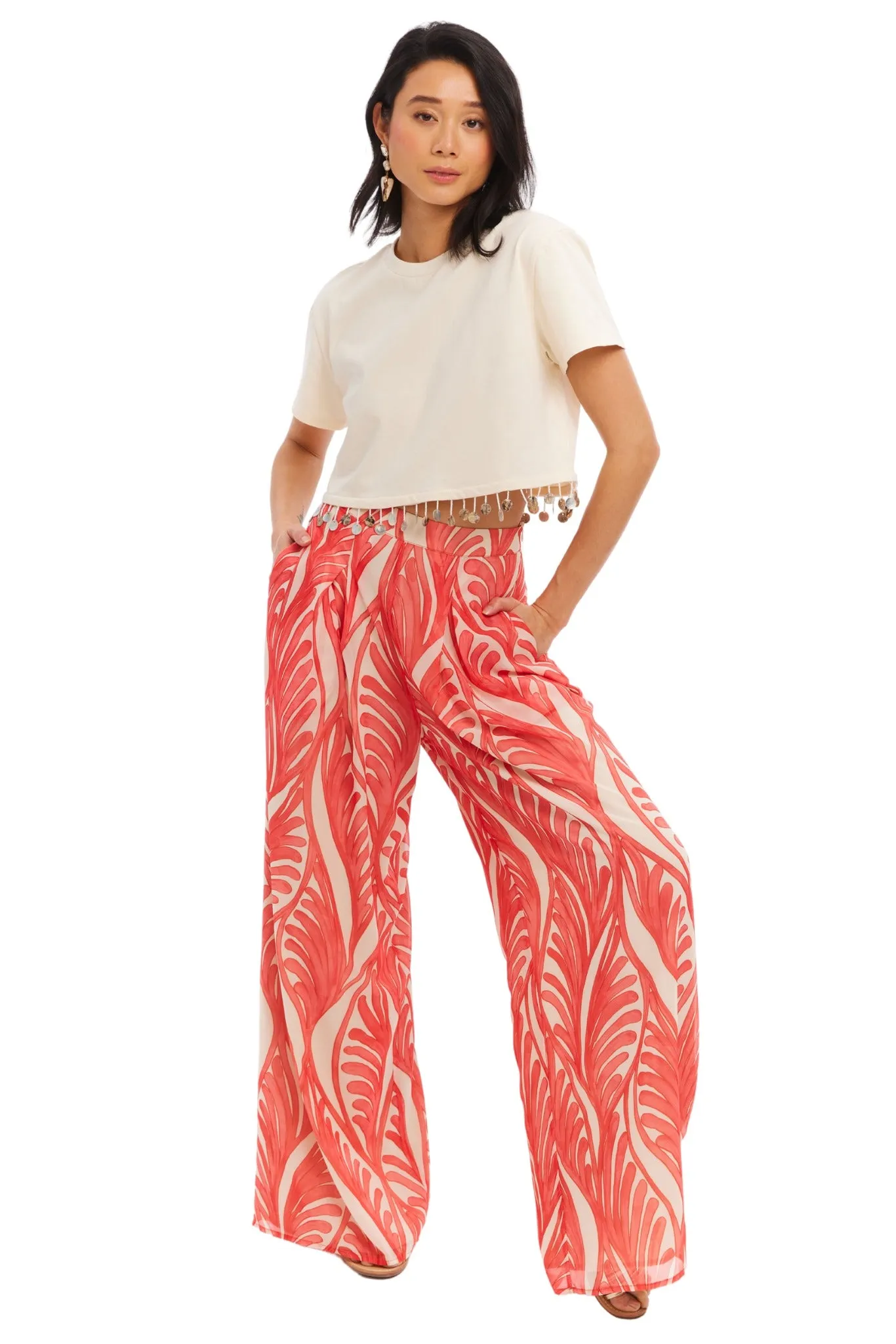 Allison NY Dorit Wide Leg Pant Coral Print