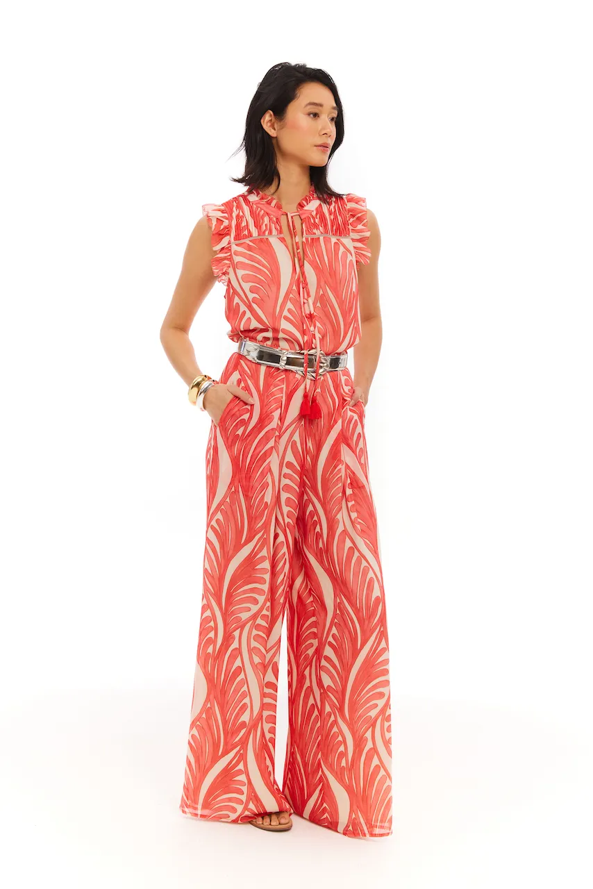 Allison NY Dorit Wide Leg Pant Coral Print