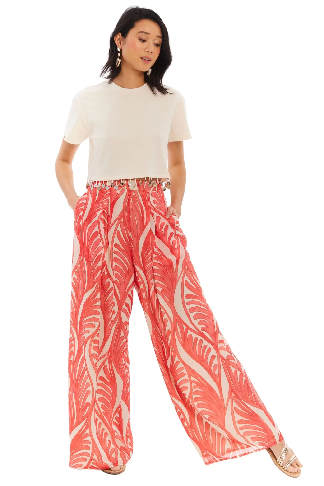 Allison NY Dorit Wide Leg Pant Coral Print