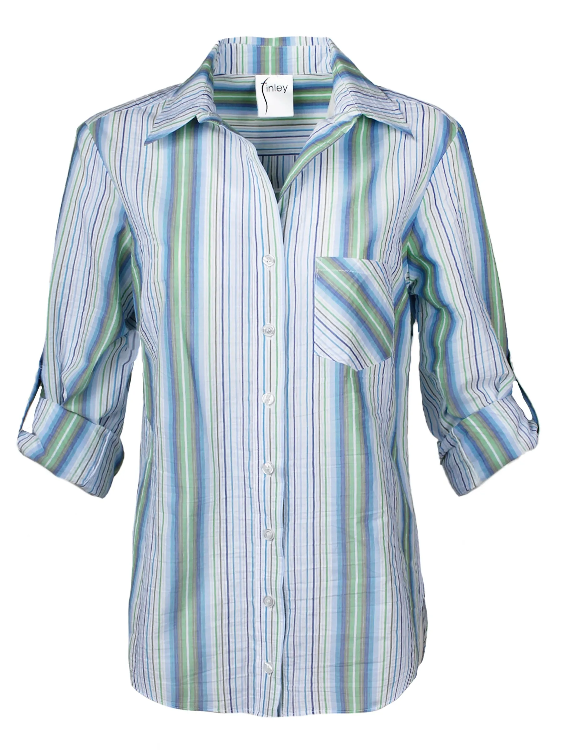 Andrew Boyfriend Shirt Blue Green Stripe