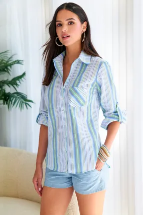 Andrew Boyfriend Shirt Blue Green Stripe