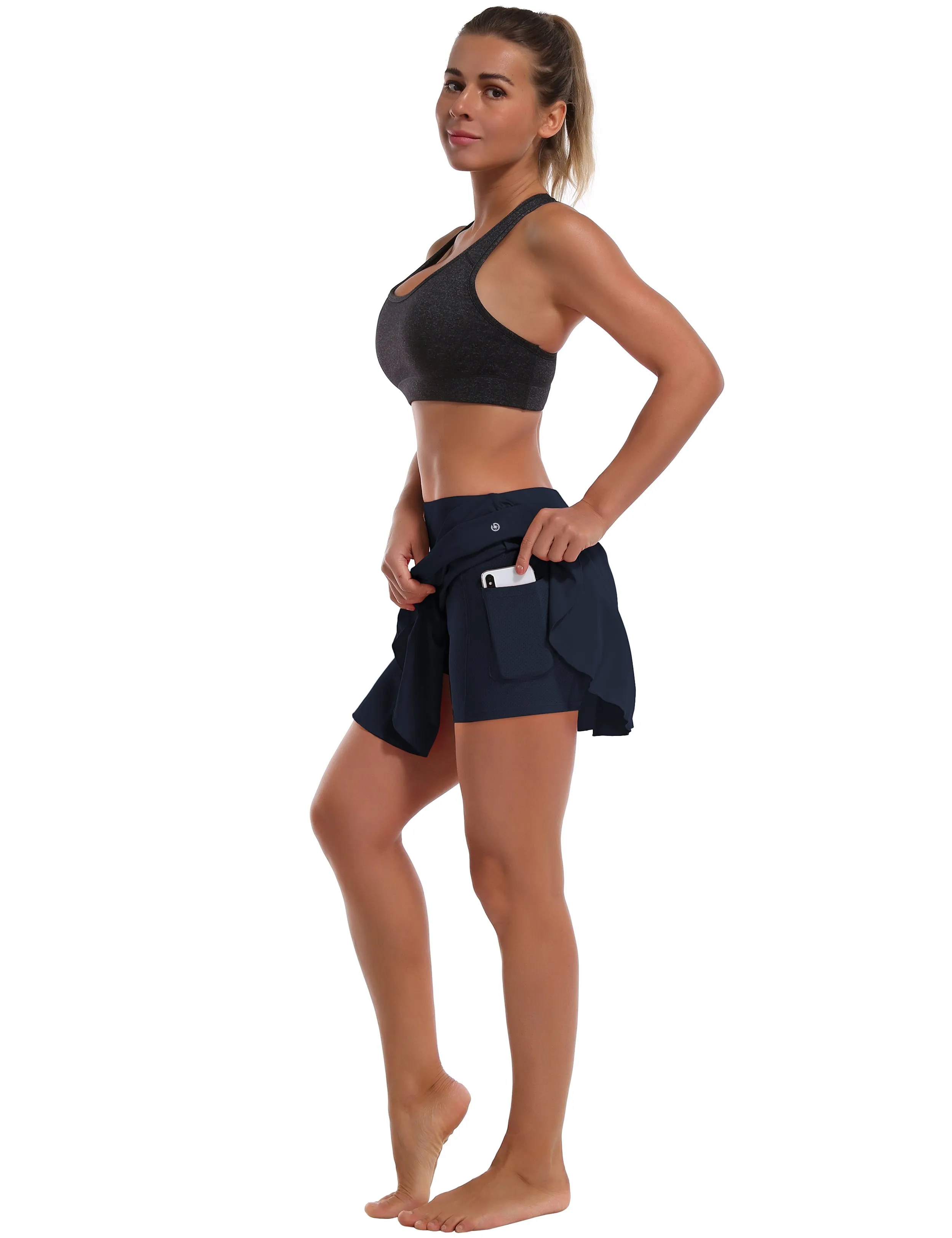 Athletic Tennis Golf Pleated Skort Awith Pocket Shorts darknavy ins