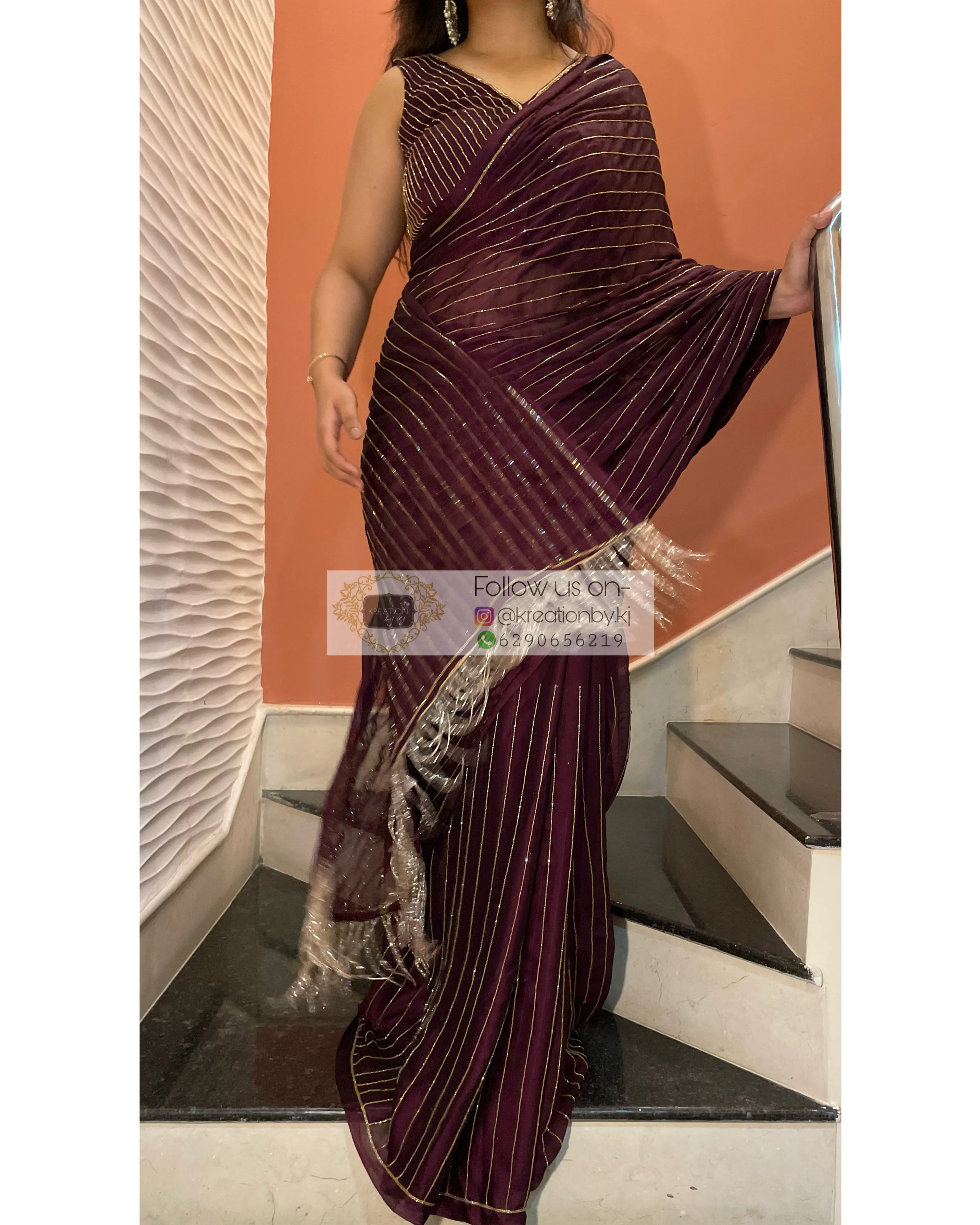 Aubergine Noorani Georgette Saree