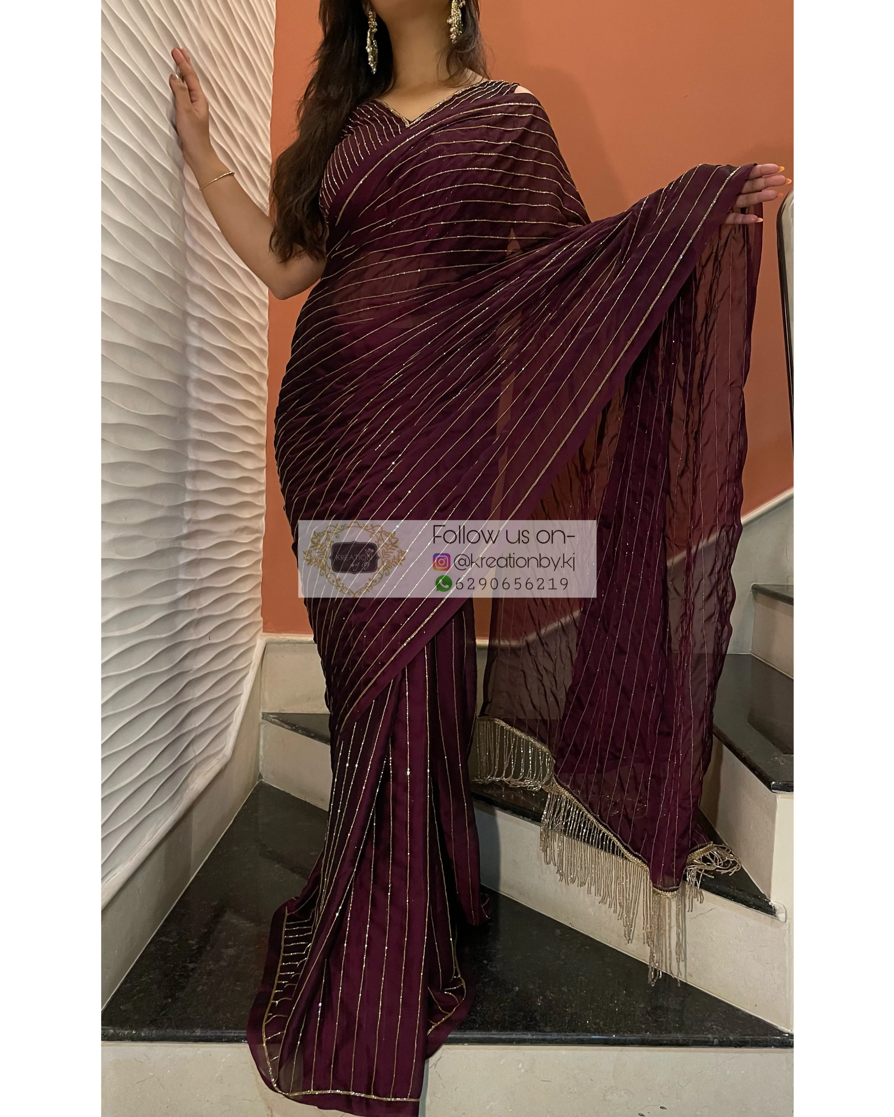 Aubergine Noorani Georgette Saree