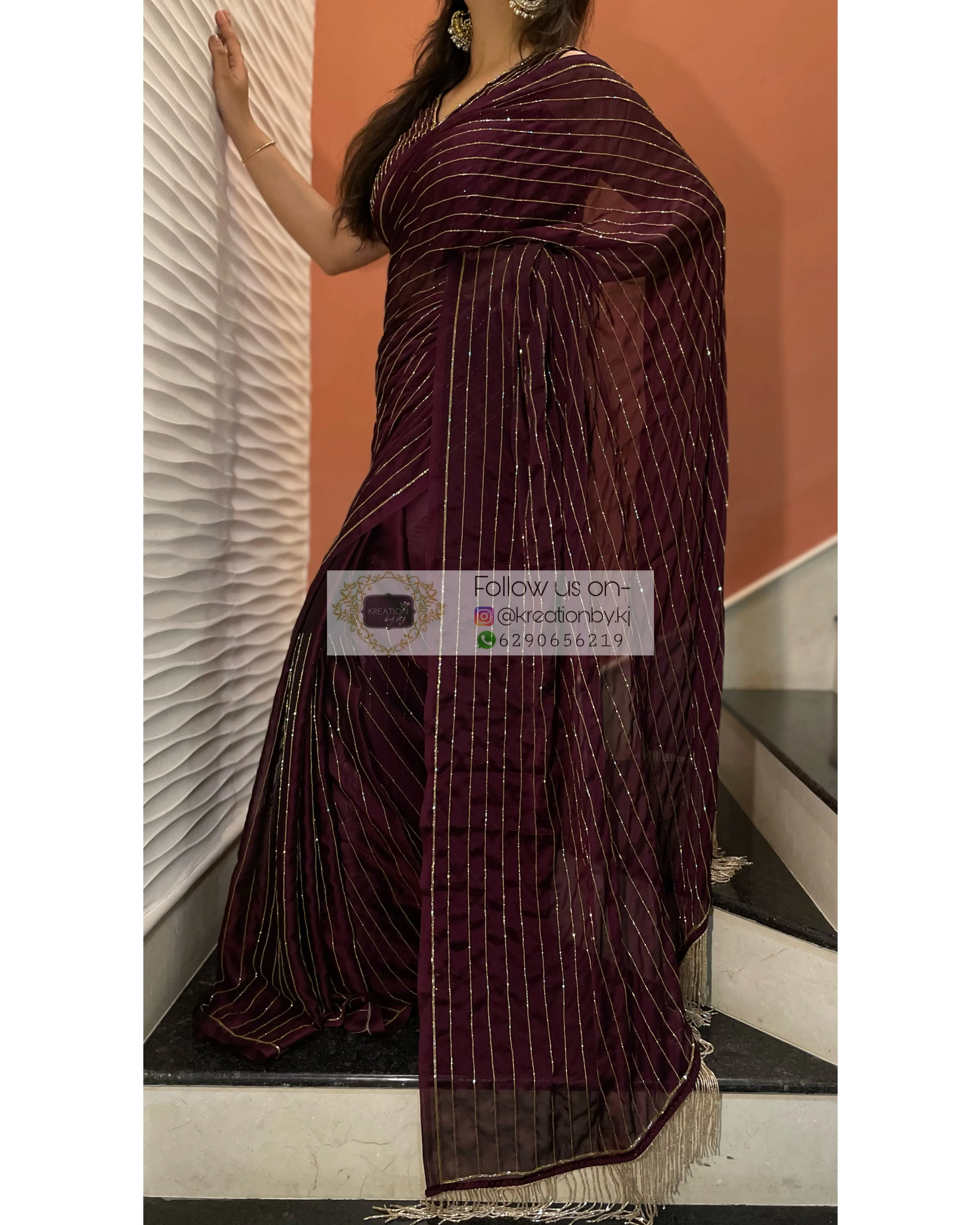 Aubergine Noorani Georgette Saree