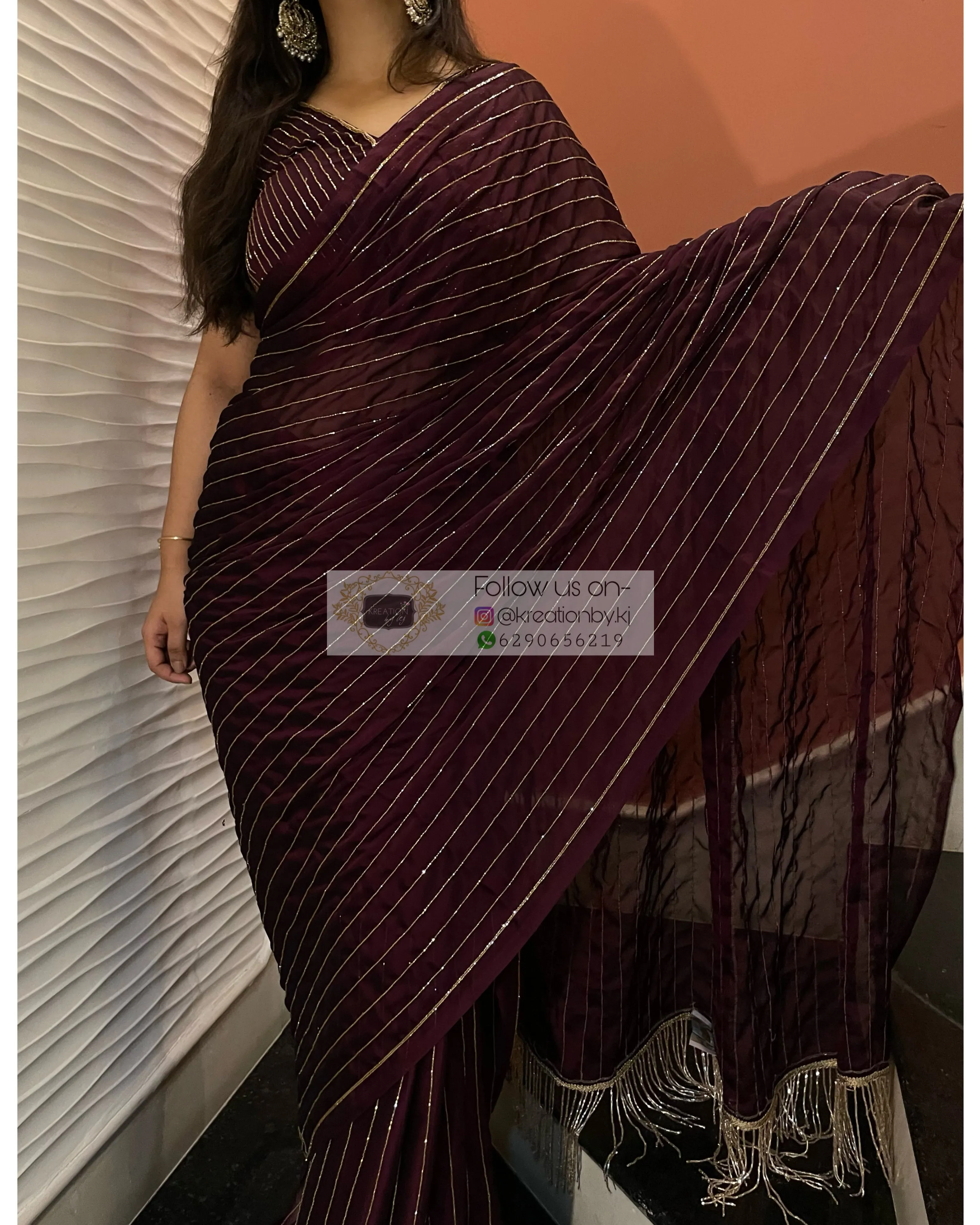 Aubergine Noorani Georgette Saree