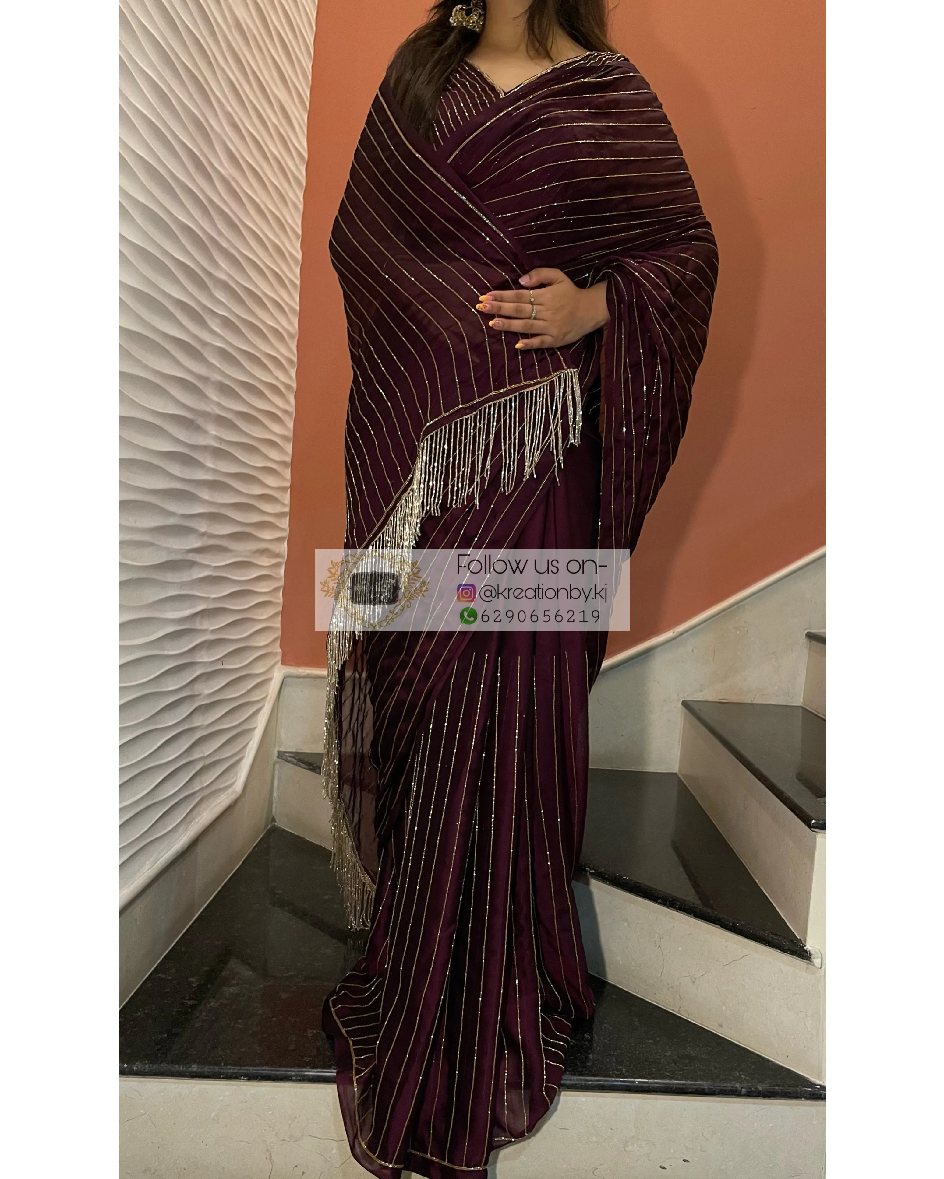 Aubergine Noorani Georgette Saree