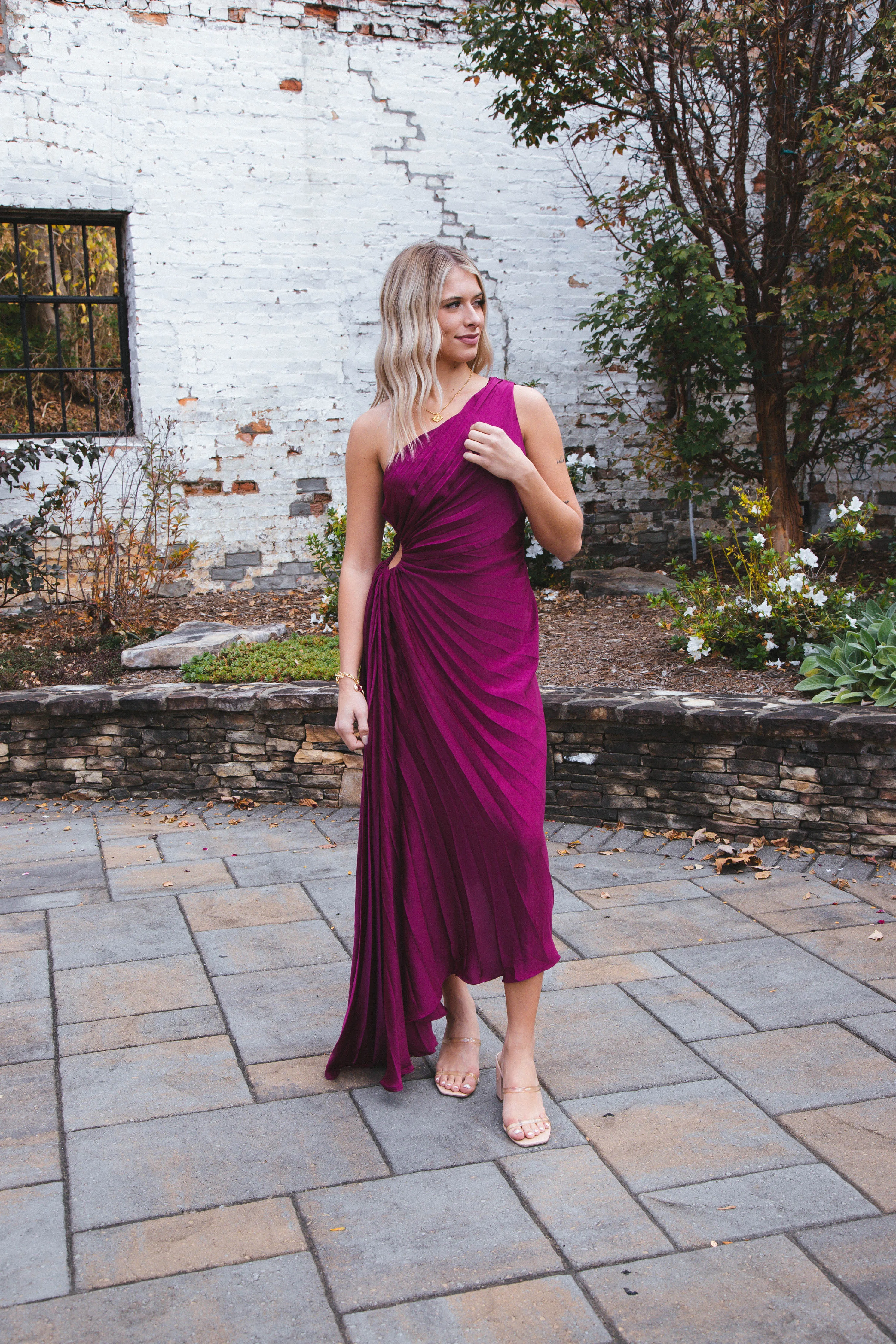 Aura One Shoulder Midi Dress, Magenta