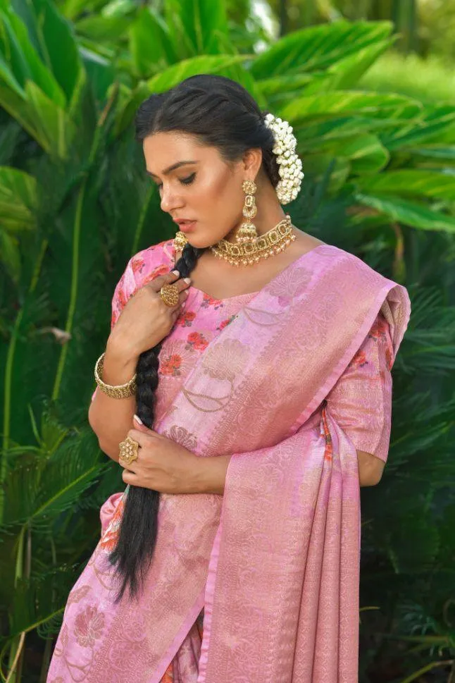 Baby Pink Soft Linen Silk Saree - Rent