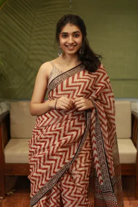 Bagru Hand Block Printed Kota Doria Natural Dyed Saree