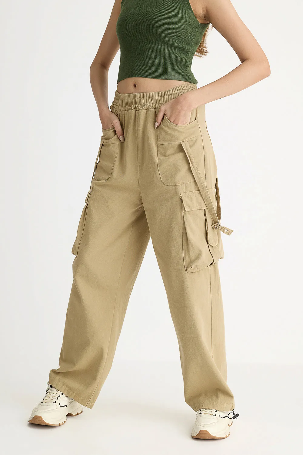 Beige Elasticated Parachute Cargo