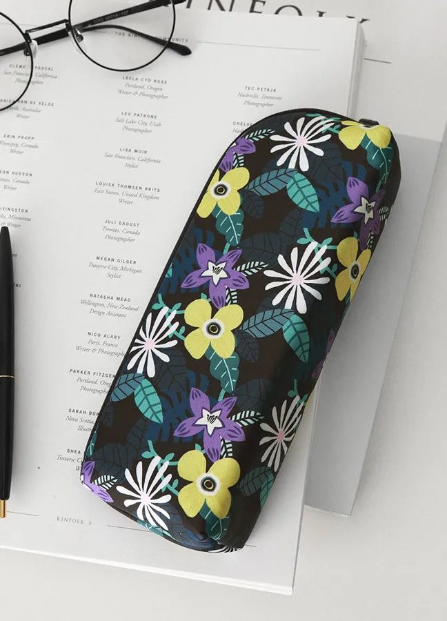 Black Floral Graphic Pencil Cases Flowers Stationery Zipper School 19cm Office Cosmetics Pouches Artists Designer Prints Gifts Bags Purses Students Girls Inner Pocket