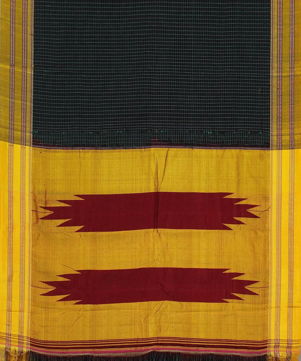 Black green yellow gayatri border handwoven ilkal cotton silk saree