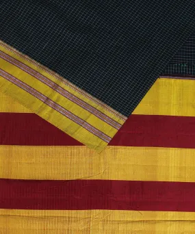 Black green yellow gayatri border handwoven ilkal cotton silk saree