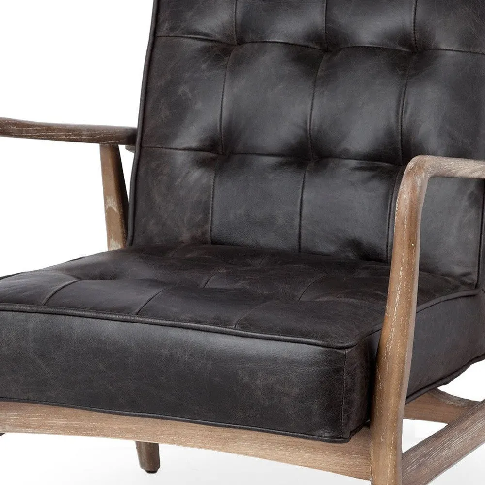 Black Leather Accent Chair With Wrapped Ash Wood Frame