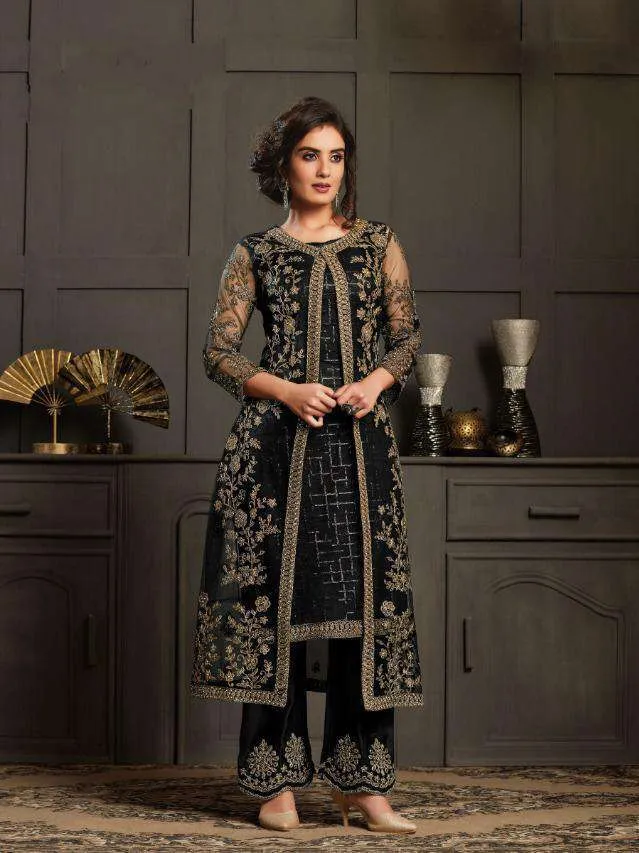 Black Pakistani Straight Heavy Party Wear Suit