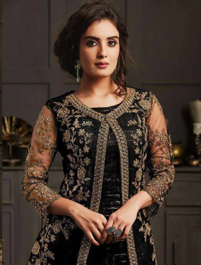 Black Pakistani Straight Heavy Party Wear Suit