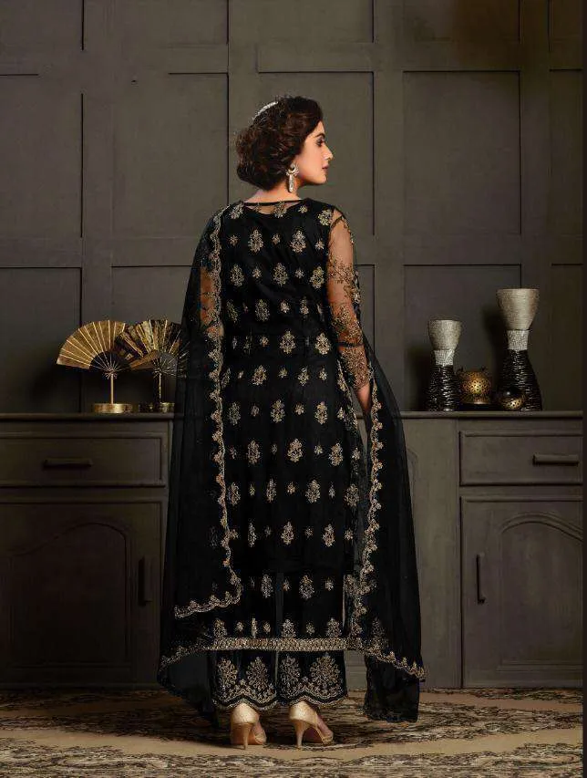 Black Pakistani Straight Heavy Party Wear Suit