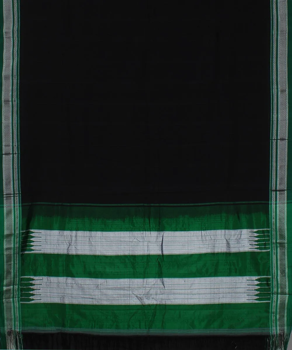 Black plain green chikki paras border handwoven ilkal cotton silk saree