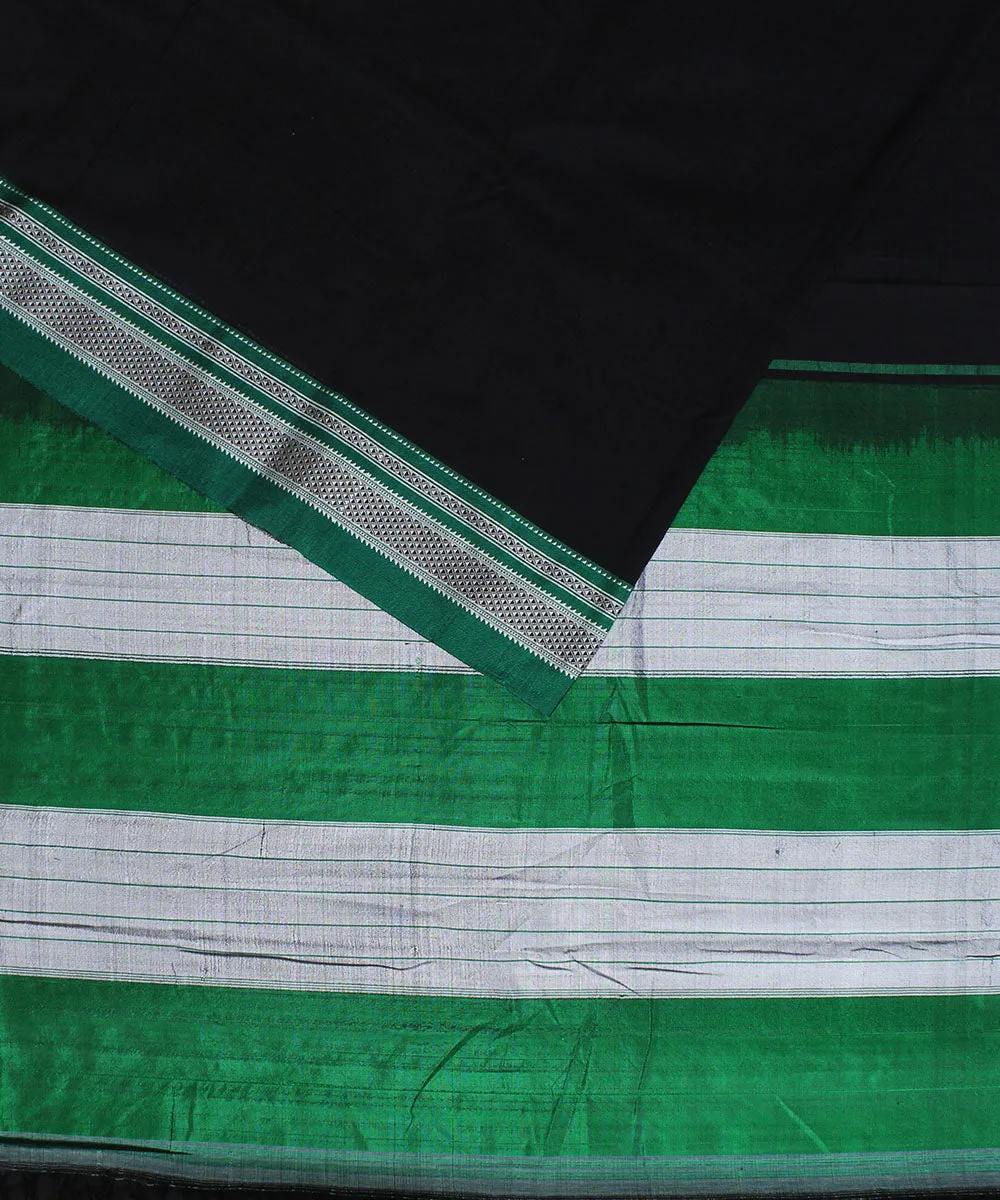 Black plain green chikki paras border handwoven ilkal cotton silk saree