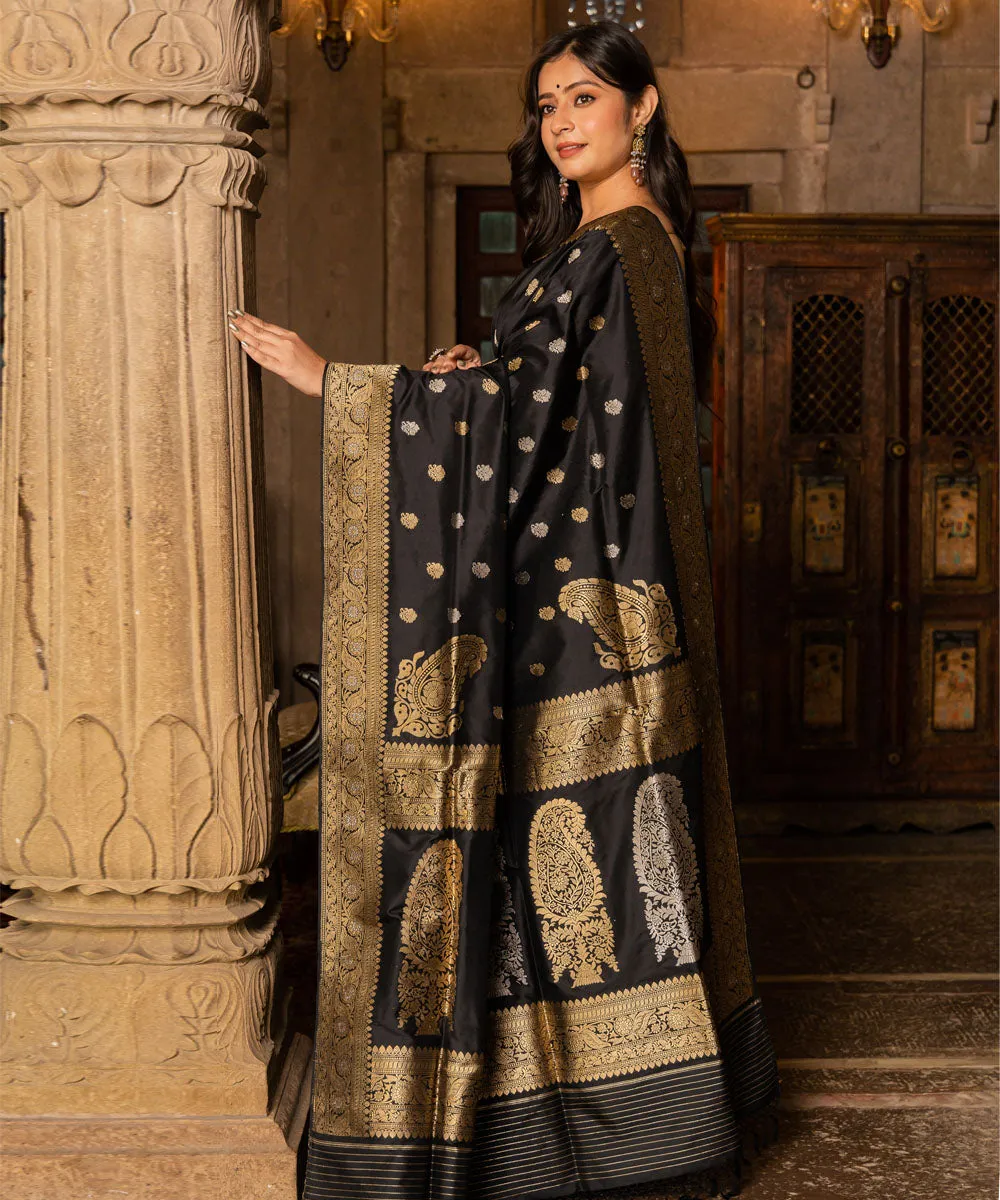 Black silk handwoven banarasi saree